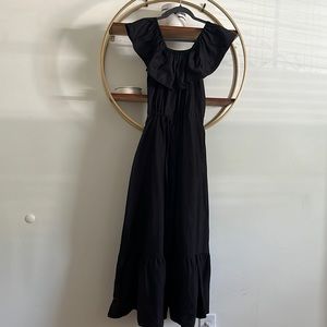 Desigual X Stella Jean 97% Cotton Ruffle Neck Maxi Dress with Pockets L